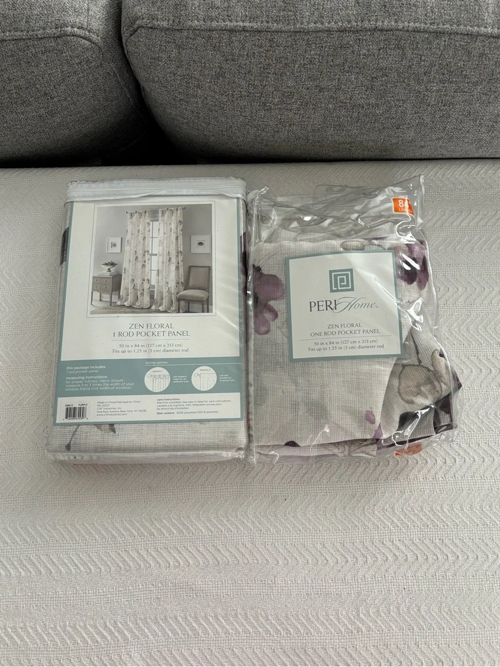 🦋iHome Zen Floral One Rod Pocket Curtain Panel - White with Purple Floral 2 pack
